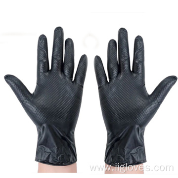 Thick Waterproof 6mil Black Nitrile Gloves With Diamond